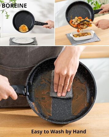 Набір посуду BOREINE 14 предметів: каструлі та сковороди з антипригарним гранітним покриттям (PFOA-free), знімні ручки, для всіх типів плит (індукція, склокераміка, газ, духовка), коричневий