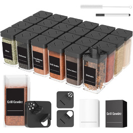 Набір баночок для спецій кутовий, 12 шт по 120 мл з кришкою, міцний пластик, дозатор, 36 етикеток, органайзер для спецій, чорний