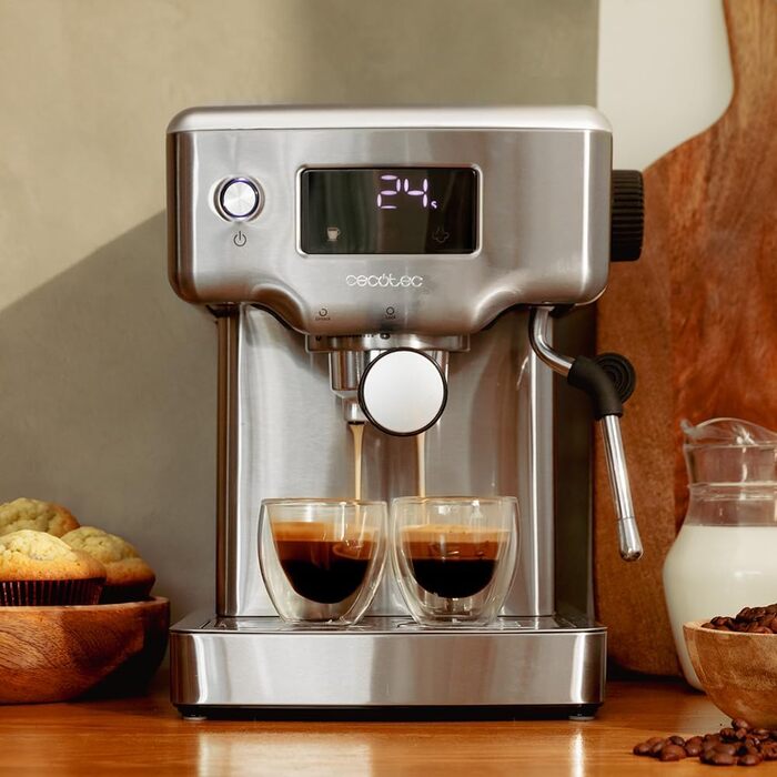 Кавоварка Cecotec Power Espresso 20 Barista Compact, 1465 Вт, 20 бар, термоблок, з парогенератором, 2 чашки, знімний резервуар 1,8 л, підігрів чашок