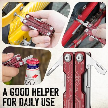 Мультитул BIBURY 10-в-1 з прихованими пінцетами, рубіжником, відсікачем ременя - для кемпінгу, риболовлі, активного відпочинку. Ідеальний подарунок для жінок та чоловіків (Червоний)