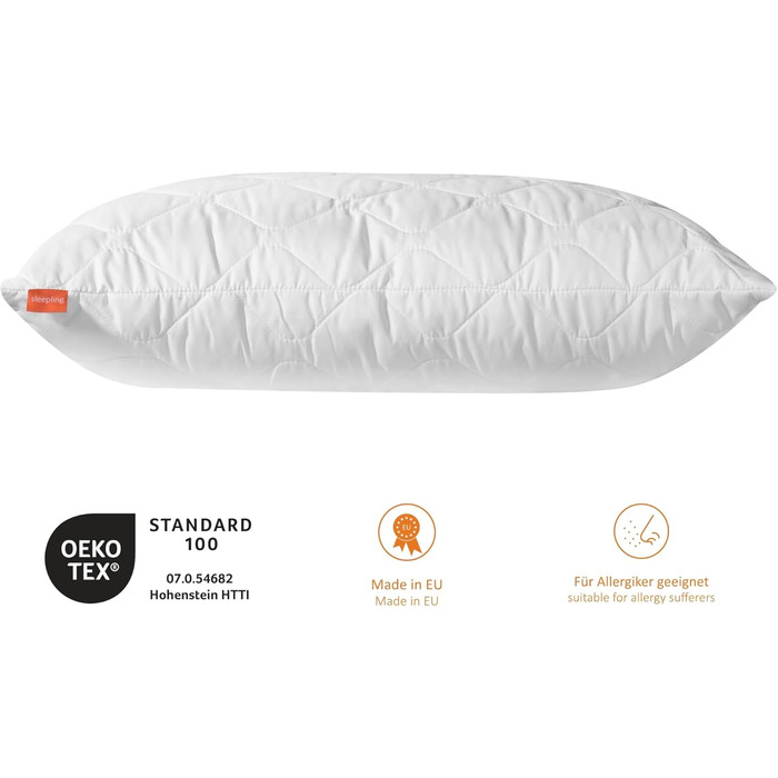 Sleepling 2er Set Pillow Comfort 300, Pillows made of 100% Cotton Satin, adjustable height, size guarantee, filling amount guarantee, 60 degrees, Ökotex 100, 80 x 80 cm, white 2 80 x 80 cm