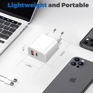 Подвійне зарядне USB-C 20W з кабелями для iPhone 16/15/iPad та інших пристроїв