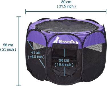 Клітка-манеж для тварин XhuangTech: собаки, коти, цуценята, 80x80x58,4 см, м'яка тканина, портативна, складна, для дому та вулиці, фіолетовий/чорний