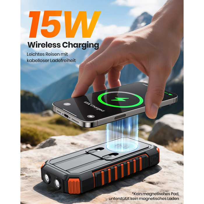 Сонячний Power Bank 27000mAh 15W з LED-ліхтариком та 5 виходами – зарядний пристрій для iPhone/Android (Orange)