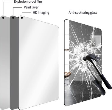 Дзеркало для ванної кімнати на стіну, титан, металевий каркас, з заокругленими кутами, прямокутне, 40,6 x 50,8 см