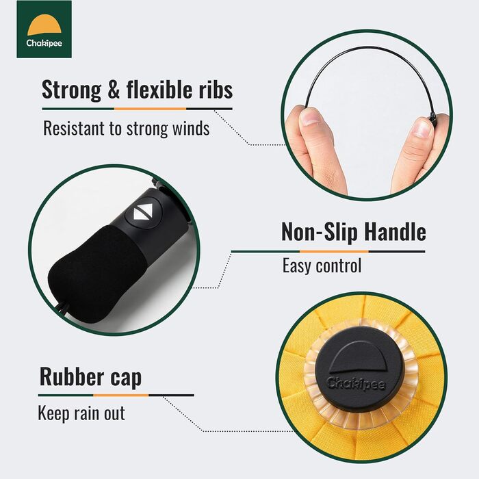 Жовтий парасолька Chakipee Kompakter Reise – великий, стійкий до вітру, автоматичний, для чоловіків та жінок, 105 см розмах, 10 ребер, тканина 210T-Gewebe