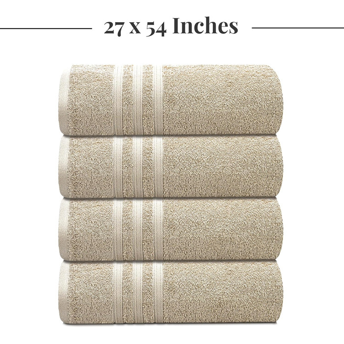 Набір банних рушників Tens Towels з 100% бавовни, 4 шт, 68.6 x 137.2 см, швидкосохнучі та легкі рушники для ванної кімнати, бежеві
