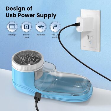 Електричний видалення ворсу для одягу та килимів, USB, 3 леза, блакитний