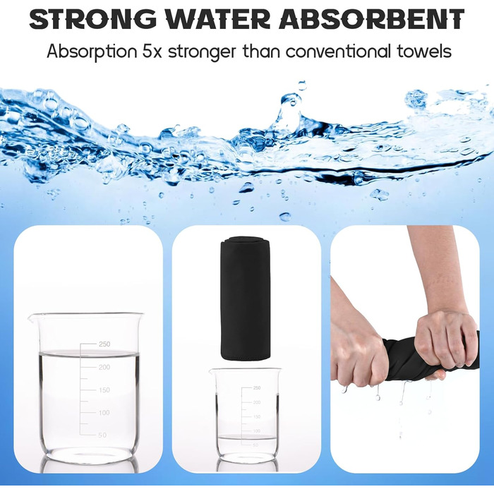 Набір рушників з мікрофібри 2 шт. | 180x60 см великий рушник для душу + 80x40 см маленький рушник для обличчя | Швидковисихаючі рушники з мікрофібри, спортивний рушник для фітнесу, пляжу, спортзалу (Чорний)