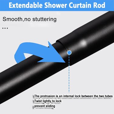 Штанга для душової завіси чорного кольору L-подібної форми, розширювана, з нержавіючої сталі 304, без свердління, для ванної кімнати/ванни (70-95 см x 70-95 см)