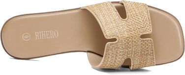 Сандалії жіночі Rihero шкіряні сліпони Raffia 39.5 EU, комфортні повсякденні