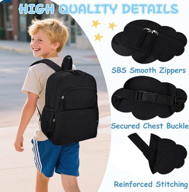 Дитячий рюкзак RAVUO для дівчаток та хлопчиків, шкільний рюкзак з нагрудним ременем, рюкзак для дітей 3-8 років (Чорний)