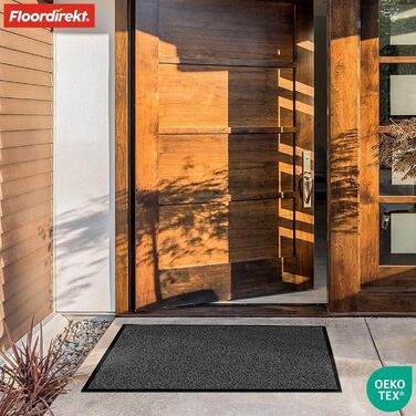 Килимок для підлоги Floordirekt Rhine - миючий, з високою зносостійкістю, з антиковзким покриттям - килимок для вхідної зони (Sparrow), колір антрацитовий (меланж), 80 x 120 см