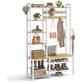 Стійка для одягу VASAGLE з полицею для взуття, 5 поличок, 9 тричі-гачків, 6 бічних гачків, 40 x 120 x 190 см, вінтажний колір, HSR426B01