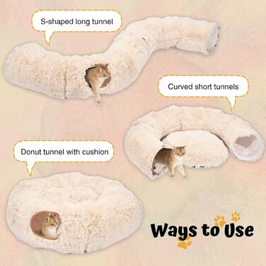 Cat Tunnel with Central Cushion, Soft Cat Toy Round Multi-Function Cat Bed - (Beige)