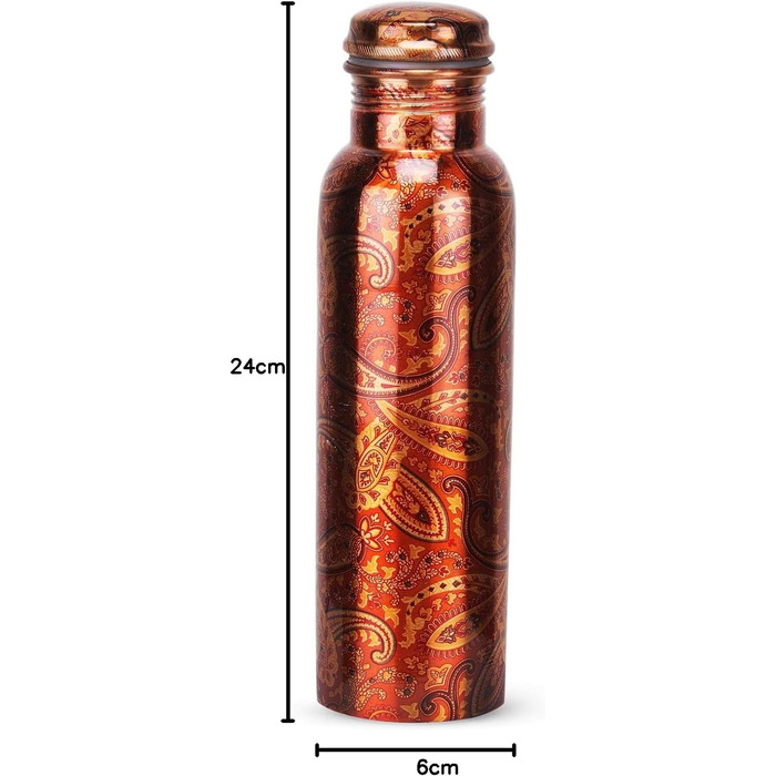 Zap Impex Copper Water Bottle for Ayurvedic Benefits, Rajasthani Print Design, Travelers Water Pitcher Bottle, Joint Free, 900ml