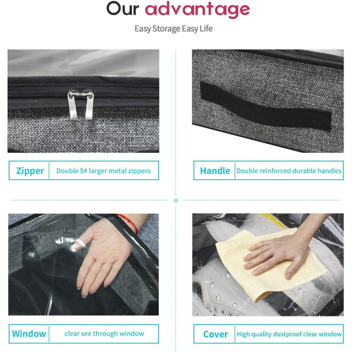 Організатор для взуття Homyfort 2 шт. з прозорим кришкою - коробка для взуття з 14+4 відділеннями, сіра, льон, XDUBS14S4 (Чорний, XXL)