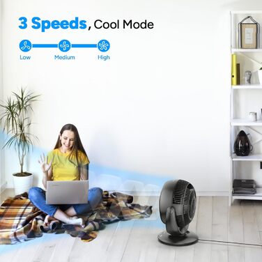 Вентилятор DR.PREPARE настільний, 25 dB, тихий, ефективне охолодження, 3 швидкості, таймер 2-12 годин, осциляція 90°, 10 дюймів