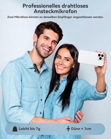 Бездротові петличні мікрофони 2 шт. для iPhone/iPad/Android, з шумозаглушенням, Plug-and-Play, для відео, подкастів, YouTube, TikTok, Vlog, чорний