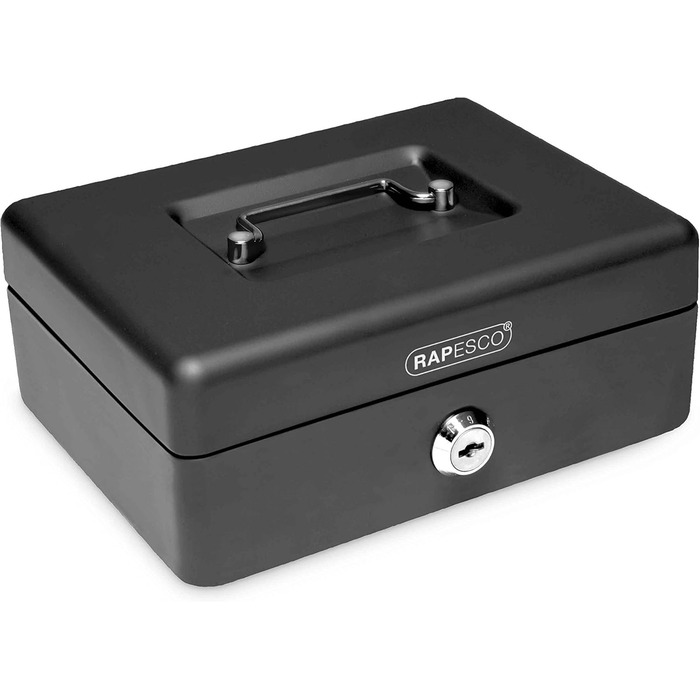 Металева касове сховище Rapesco SB0006B1 з замком, 3 ключами та висувним відділенням, розмір 6, чорний (15 см)