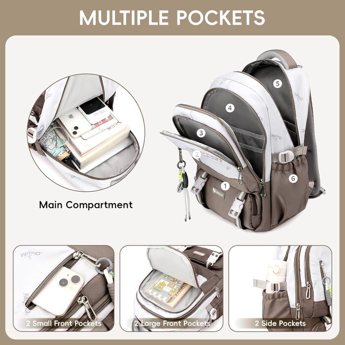 Шкільний рюкзак для підлітків, 36L, для дівчаток 3-9 класів, великий, стильний, для ноутбука 16 дюймів, підходить для валізи (колір: коричневий)