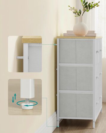 SONGMICS Chest of Drawers, Cabinet, 6 Fabric Drawers, Metal Frame, Storage Cabinet, for Children's Room, Bedroom, Hallway, Cream White-Oak Finish LTS323W57