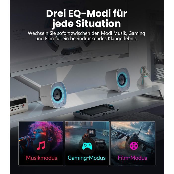 Edifier G1000 II - Комп'ютерні колонки, ігрові, RGB-підсвітка, Bluetooth/USB-C/AUX, для PC/PS5/Switch (Білий)