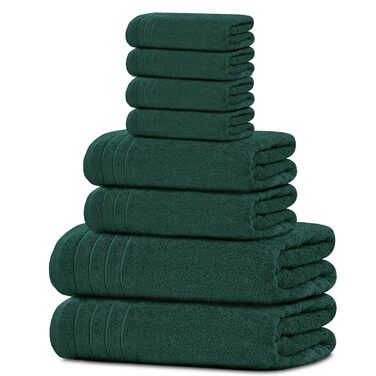 Набір рушників Tens Towels з 100% бавовни, 8 предметів (2 великі банні, 2 для рук, 4 маленькі), гігієнічні та гігроскопічні, колір: мисливський зелений