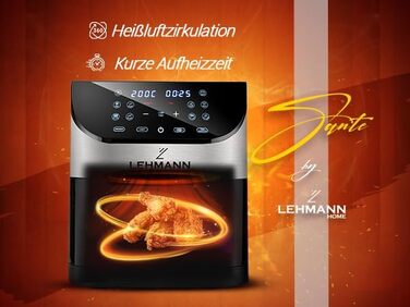 Електрична фритюрниця LEHMANN 6L з прозорим вікном, 1500 Вт, 12 програм, регулювання температури 76-200°C, таймер, LED-дисплей, фритюрниця без олії для приготування на грилі, випікання та смаження