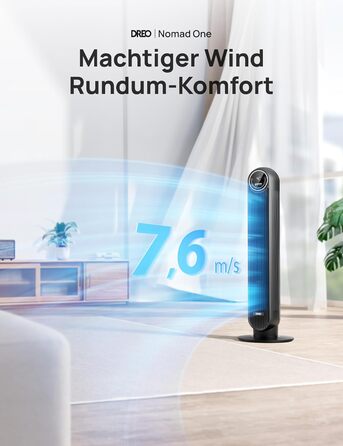 Дрео Turmventilator Nomad One: Тихий вентилятор з телепульта, 4 швидкості, 8 год таймер, білий/чорний