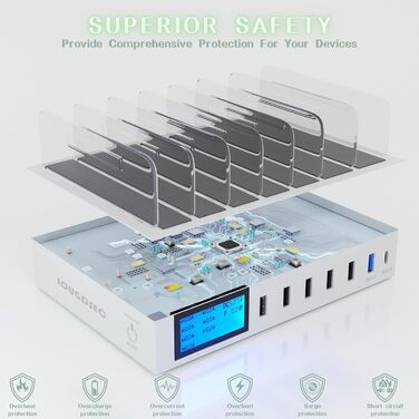Зарядний пристрій Schnellladestation PD20W QC3.0 7-в-1 з LCD дисплеєм, USB-хаб для iPhone, iPad, Samsung, Huawei (Чорний)