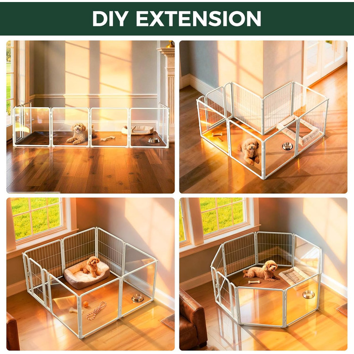 FXW Pawadise: Металевий вольєр для собак з акрилу та металевої сітки, 61 см, 8 панелей, білий, для цуценят та маленьких собак