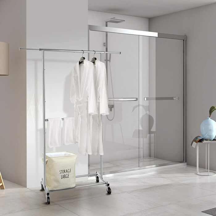 Simple Trending Clothes Rack with Double Rod, Rolling Garment Rack