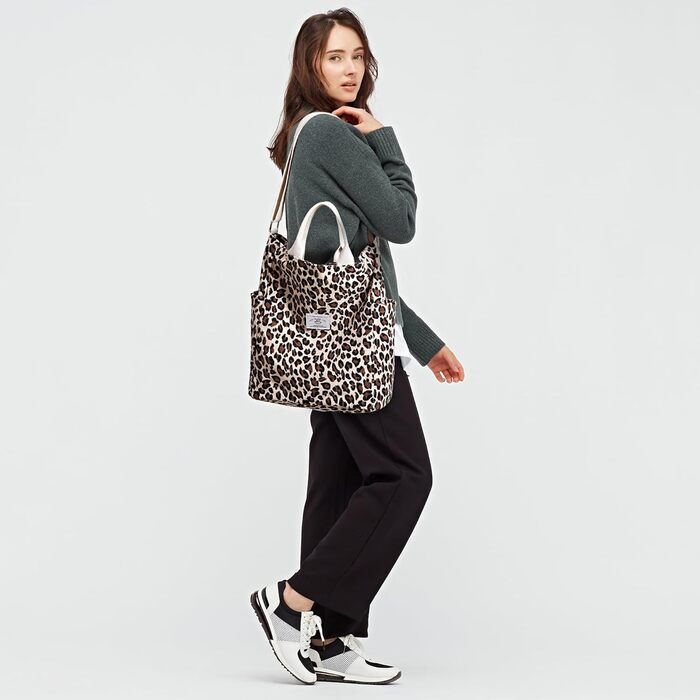 Сумка жіноча KALIDI Cord Shopper велика, повсякденна, для школи, роботи, покупок (Леопард)