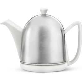 Bredemeijer small white ceramic teapot, 1.0 liter with stainless steel lid