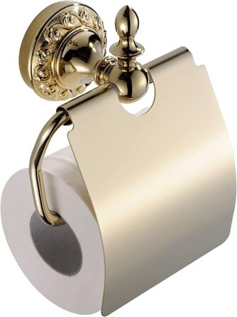 CASEWIND Toilet Paper Holder Gold, Wall Mounted Toilet Paper Holder, Wall WC Paper Bracket with Cover Brass for Drilling