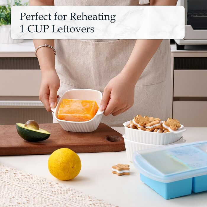 Набір форм для запікання NUTRIUPS 400мл (4 шт.) з кераміки, 14.5 x 11.5 x 5.5 см, квадратні, з ручками, для духовки та мікрохвильовки (білі)