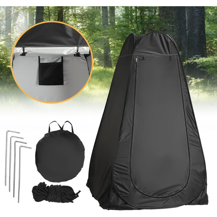 Намет-туалет Pop-Up – мобільний душ та передягальня з UV-захистом для кемпінгу, пляжу та відпочинку на природі. У комплекті сумка для перенесення