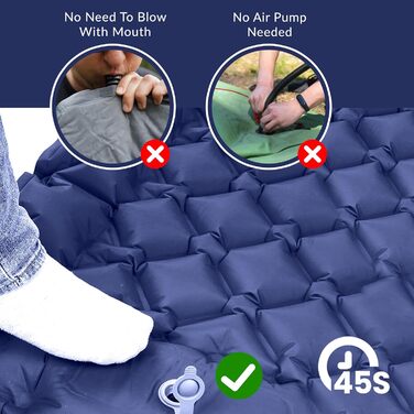 Саморозгортальний килимок Isomatte 8 см, Ultraleicht з подушкою та насосом для ніг, 198 x 68 см, портативний, компактний, для кемпінгу, подорожей, піших прогулянок