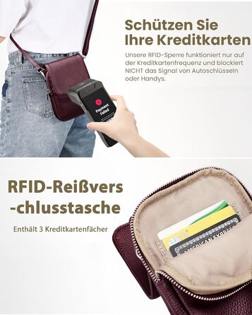 Чохол для телефону BeFen зі шкіри, жіночий, з RFID-захистом, відділеннями для карток, бордовий