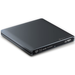 Зовнішній Blu-ray привід techPulse120 UHD 4K 3D M-Disc BDXL USB 3.0 та USB-C, DVD/CD записувач для ноутбука та ПК, Windows/Mac OS, алюміній, сірий