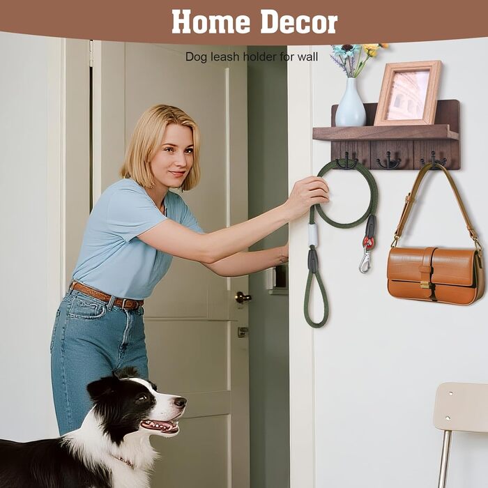 Дерев'яне ключниця з полицею та 6 гачками, ключниця на стіну для прихожей, коридору, кухні (Колір: Коричневий)