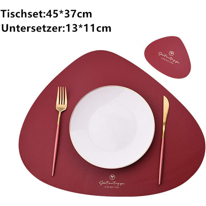 Set of 4/Set of 6 Placemats and Coasters, Triangle Oval Leather Table Sets, Water Droplet Wipeable Table Mat, Waterproof, Oil-Resistant, Non-Slip, Heat-Resistant Placemats (Beige, 6)