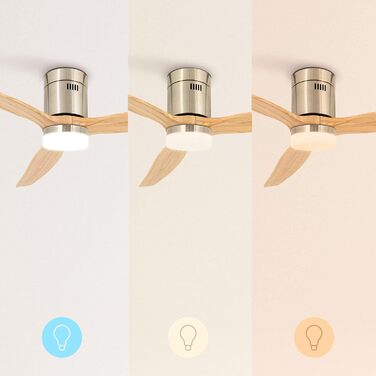 Вентилятор стельовий WINDCALM M/ з підсвічуванням, Нікель, Колір світлого дерева, з пультом, 40W, Ø132cm, DC-двигун, літньо-зимовий режим, таймер 1-4 год
