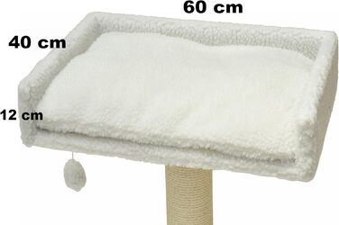 Лежак для котів Nanook Sigurd 60x40 см з подушкою та іграшкою, білий тедді-фліс, на когтеточку, оглядова платформа