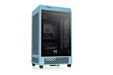 Корпус Thermaltake The Tower 200 Turquoise Mini-ITX з вертикальним розташуванням, загартоване скло, 2x CT140 вентилятори, підтримка AIO 280мм, GPU до 380мм