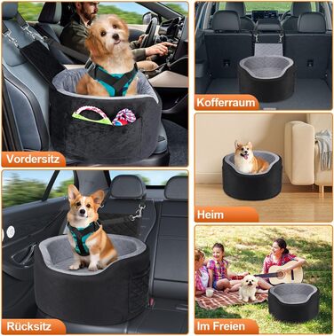 Автокрісло для собак - чорне автокрісло-бустер для маленьких собак з піною Memory Foam 28D, неслизька водонепроникна підкладка, переноска для подорожей з кишенями та ковдрою, чорний
