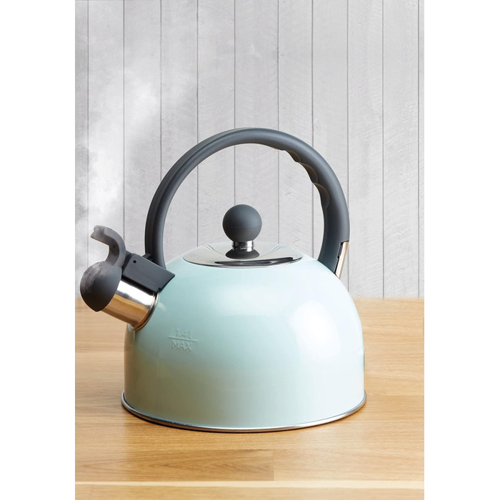 Чайник KitchenCraft Living Nostalgie з свистком, індукційний, металевий, 1.3 л (блакитний)