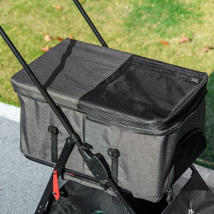 Візок для собак PawHut 3 в 1: зручний транспортний кошик на 4 колесах з регульованим дахом та м'яким килимком, сірий