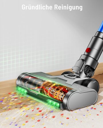 Бездротовий акумуляторний пилосос 600W з потужністю всмоктування 50KPA, 70 хвилин роботи, великий пилозбірник 1,8L, антизаплутана щітка, 8-рівнева фільтрація, підходить для твердих поверхонь, килимів та шерсті тварин, колір - блакитний